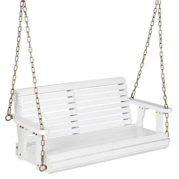 Costway 2-Seater Wood Porch Swing Outdoor Hanging Bench Chair Backyard Garden Furniture White