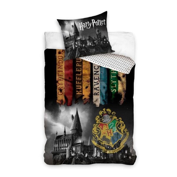 Harry Potter Hogwarts House Flags Quilt Cover Set - Single Bed