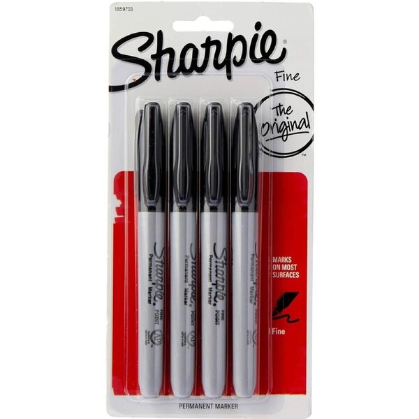 SHARPIE 1859703 Permanent Markers, Fine Point, Black, 4 Count