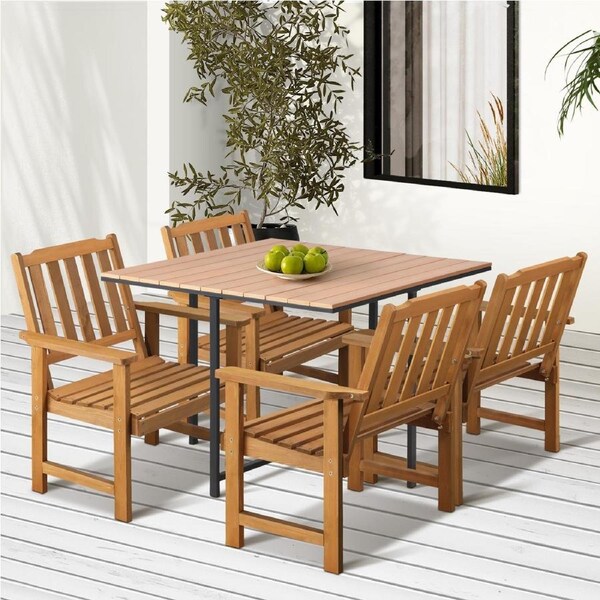 Livsip 5 Piece Outdoor Dining Set Furniture Table & Wood Chairs Patio Setting