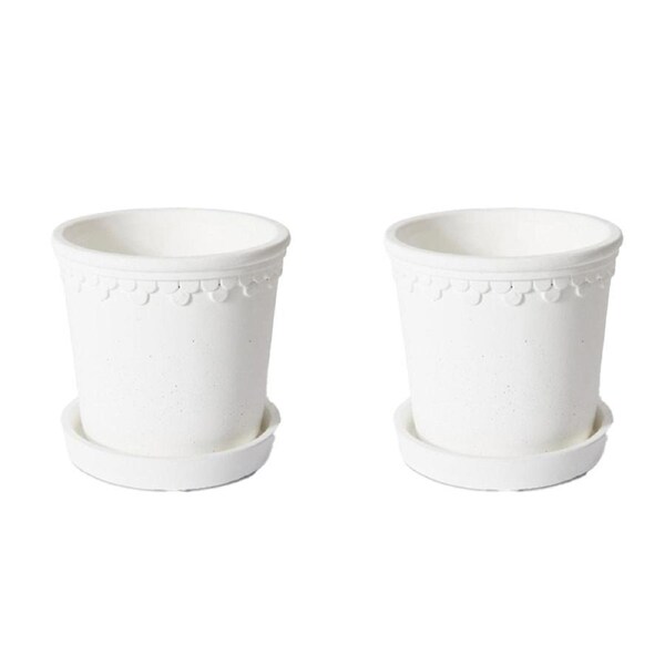 2x E Style Sophia 15cm Cement Plant Pot w/Saucer Home Decorative Planter WHT