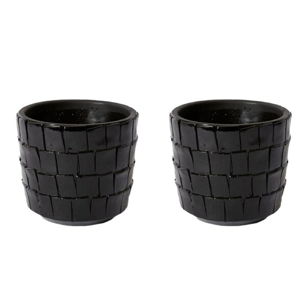 2x E Style Peyton 15cm Cement Plant Pot Flower Planter Holder Home Decor BLK