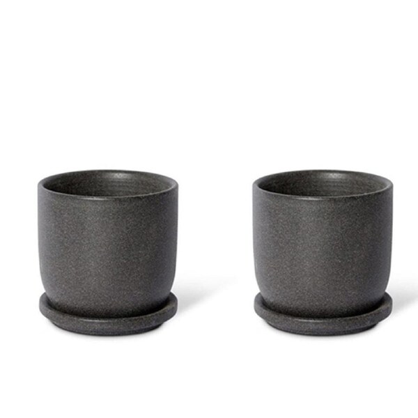 2x E Style Allegra 12cm Ceramic Plant Pot w/ Saucer Flower Planter Decor BLK
