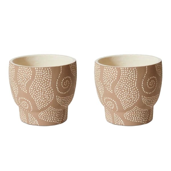 2x E Style Khloe 18cm Cement Plant Pot Flower Planter Holder Home Decor BRWN