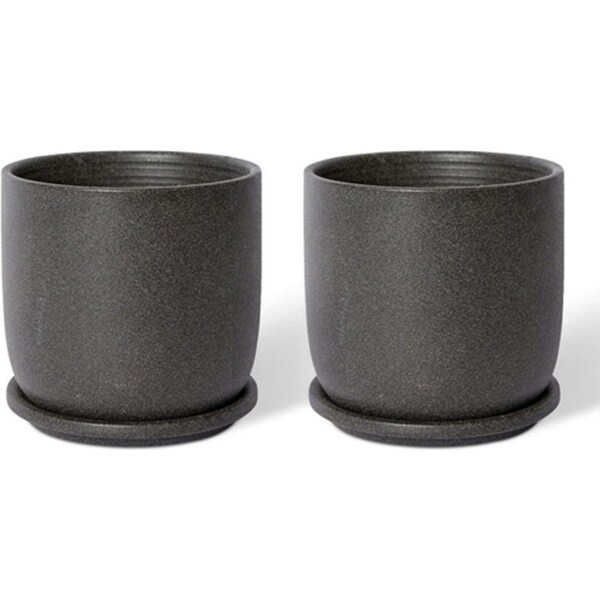 2x E Style Allegra 15cm Ceramic Plant Pot w/ Saucer Home Decor Planter Black