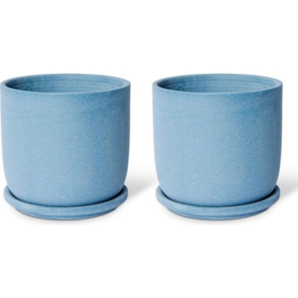 2x E Style Allegra 15cm Ceramic Plant Pot w/ Saucer Home Decor Planter Blue