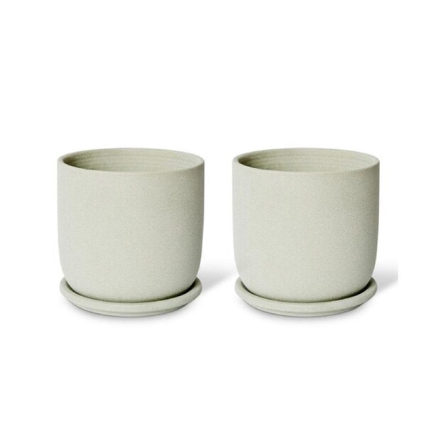 2x E Style Allegra 15cm Ceramic Plant Pot w/ Saucer Home Decor Planter Green