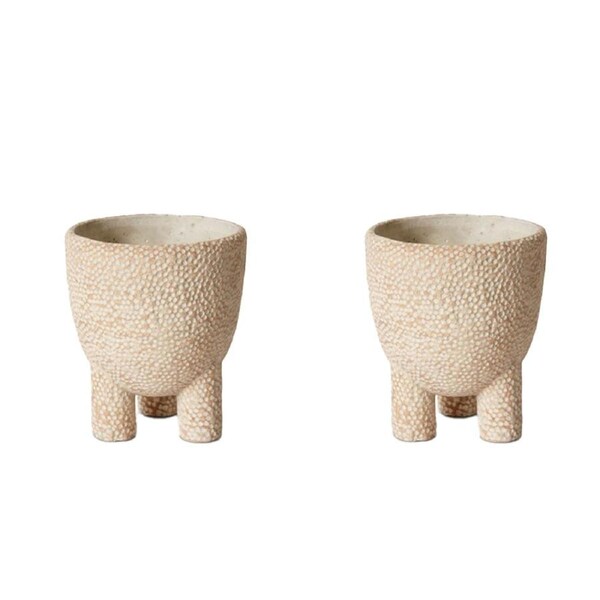 2x E Style Cooper 16cm Cement Plant Pot Home Decorative Planter Round Cream