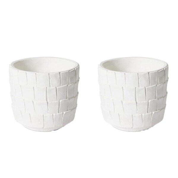 2x E Style Peyton 15cm Cement Plant Pot Flower Planter Holder Home Decor WHT