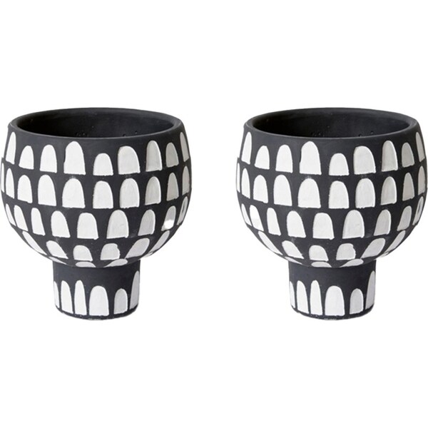 2x E Style Braxton 20cm Cement Plant Pot Flower Planter Home Decor WHT/Black