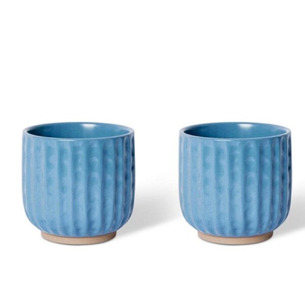 2x E Style Emery 14cm Ceramic Plant Pot Home Decorative Planter Round Blue