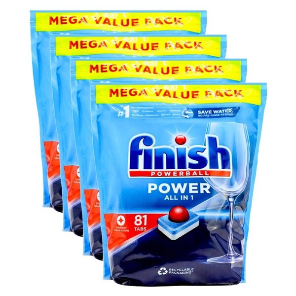Finish 324 x Powerball Dishwashing Tabs Power All In 1 Value Pack (4 x 81 Pack)