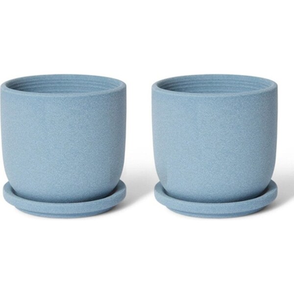 2x E Style Allegra 12cm Ceramic Plant Pot w/ Saucer Flower Planter Decor BLU