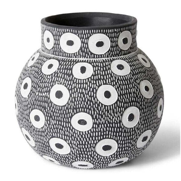 E Style Ashton 28cm Cement Plant Pot Round Home Decor Planter White/Black