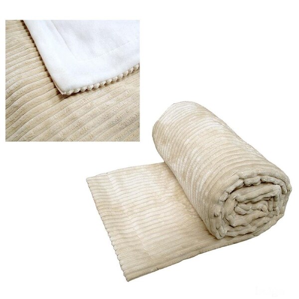 Lancaster Beige Polyester Corduroy Throw Rug 125 x 150 cm