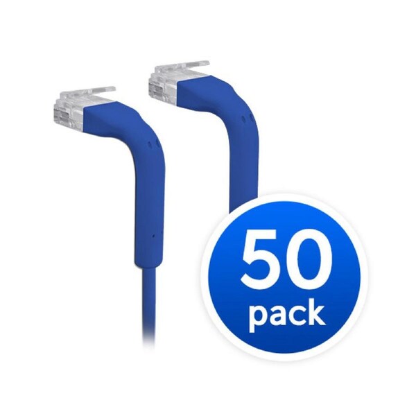 UniFi Patch Cable 50-Pack .22m Blue, Both End Bendable to 90 Degree, RJ45 Ethernet Cable, Cat6, Ultra-Thin 3mm Diameter U-Cable-Patch-RJ45 x 50