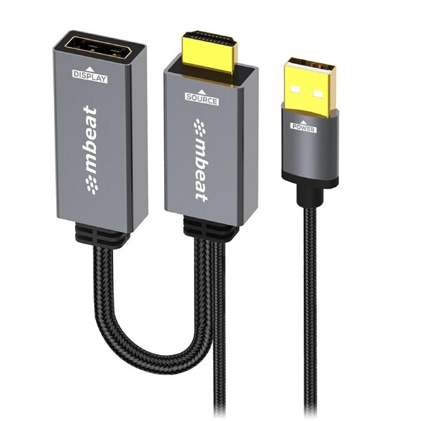 mbeat Tough Link HDMI To Displayport Adapter With USB Power - Grey/Black