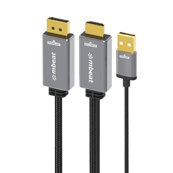 mbeat Tough Link 1.8m HDMI To Displayport Adapter Cable With USB Power - GRY/BLK