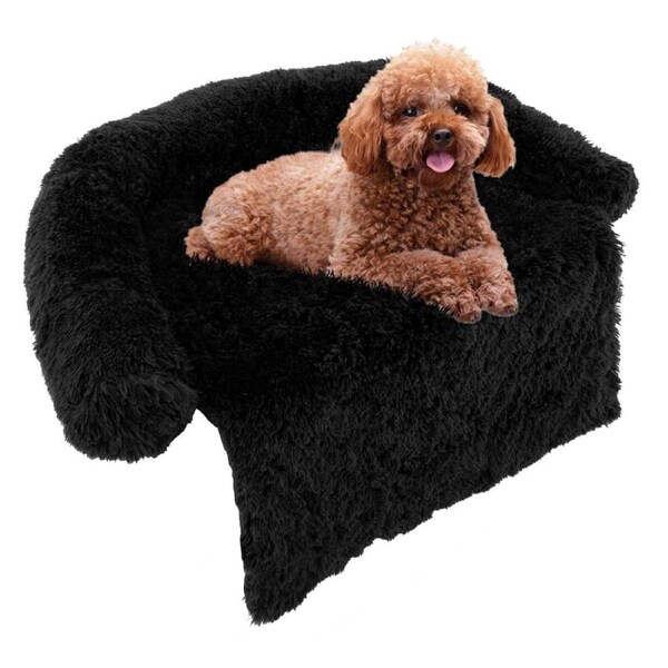 Costway Small Dog Couch Bed Calming Puppy Sofa Anti Anxiety Pet Cushion w/Anti-Slip Bottom & Neck Bolster Black
