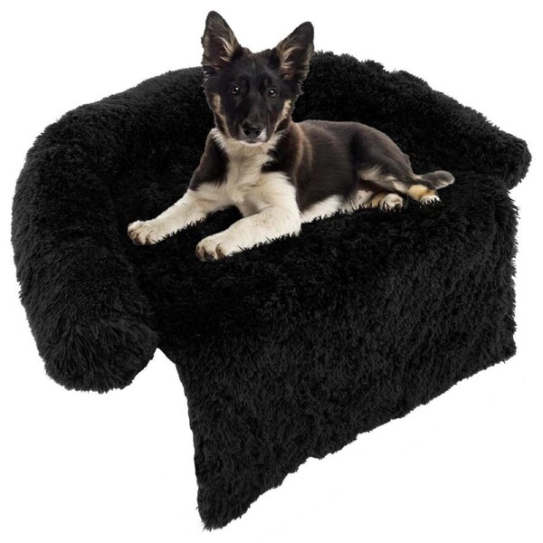 Costway Medium Dog Couch Bed Calming Puppy Sofa Anti Anxiety Pet Cushion w/Anti-Slip Bottom & Neck Bolster Black