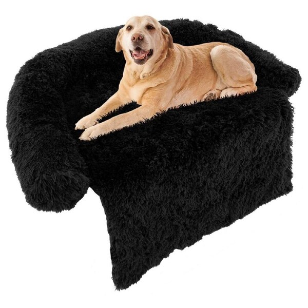 Costway Large Dog Couch Bed Calming Puppy Sofa Anti Anxiety Pet Cushion w/Anti-Slip Bottom & Neck Bolster Black