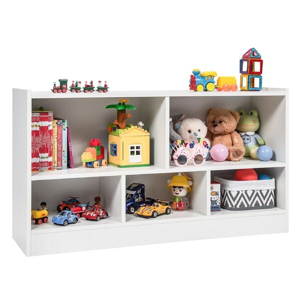 Giantex Wooden Kids Toy Organiser 5 Cube Storage Cabinet Bookcase Bookshelves Display Shelf White