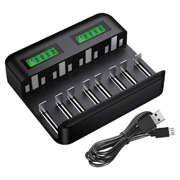 LCD Display 8 Slots Battery Charger For Rechargeable Batteries AA/AAA/C/D