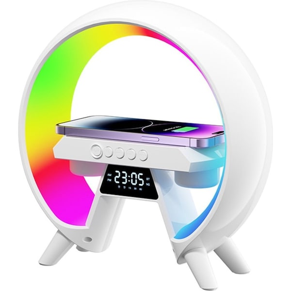 Wireless Charger Bluetooth Speaker Alarm Clock RGB Atmosphere Lamp Bedroom Light