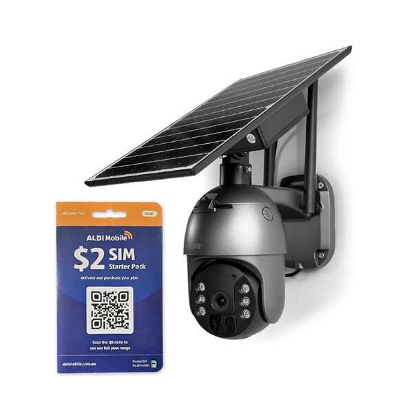 Elinz 4G LTE Cellular Security Camera 3MP 2K Resolution PTZ Outdoor IP65 Solar Battery Powered CCTV ALDI Sim