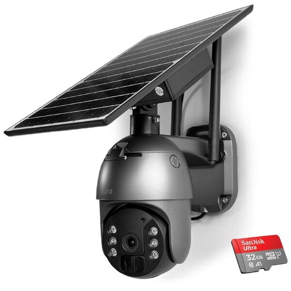 Elinz 4G LTE Cellular Security Camera 3MP 2K Resolution PTZ Outdoor IP65 Solar Battery Powered CCTV 32GB