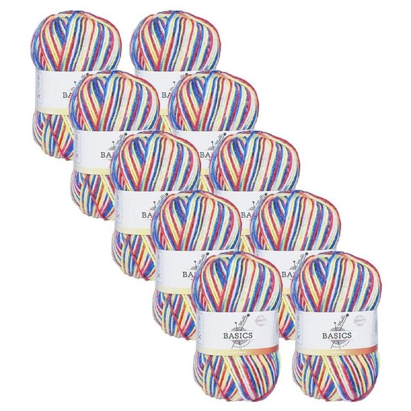 10x Malli 100g Blend Basic Poly/Acrylic Fruit Salad Multi Colour Yarn