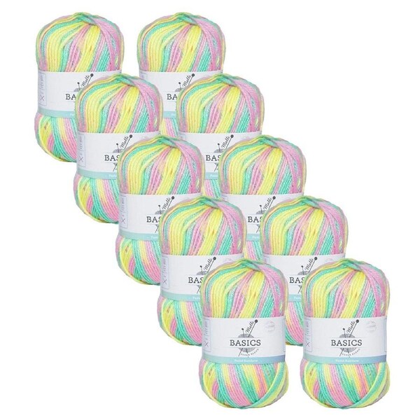 10x Malli 100g Blend Basic Poly/Acrylic Pastel Rainbow Multi Colour Yarn
