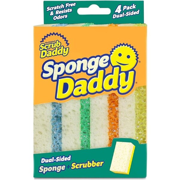 Scrub Daddy - Sponge Daddy Dual-Sided Sponge and Scrubber - Scratch-Free & Resists Odors - 4 Count