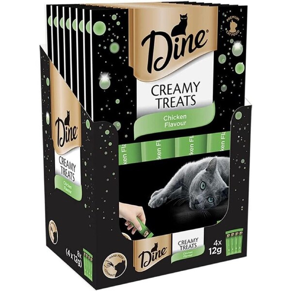 DINE Creamy Treats Cat Treats, Chicken Flavour, 32 x 12g Sachets (32 Sachets)
