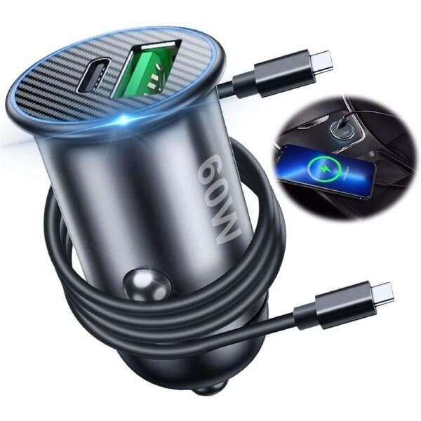 ZUMIST USB C Fast Car Charger, 60W Type C Car Adapter PD 45W 30W 25W 20W QC4.0 PPS Quick Car Phone Charger Dual Port Compatible with iPhone 15/14/13/12, Samsung S22/S21, Pixel 7/6 with USB C Cable