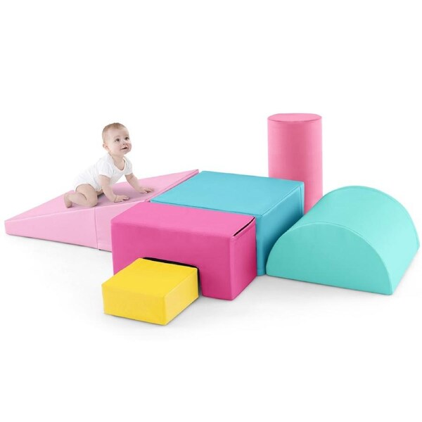 Costway 6PCS Large Soft Foam Blocks Climb Crawl Playset Indoor Activity Play Toys Gift Pink