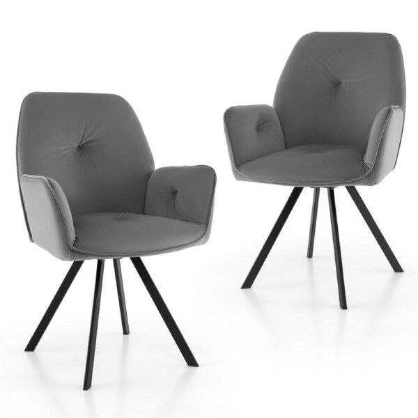 Giantex 2x Swivel Velvet Accent Chairs Modern Arm Chairs w/Metal Legs & Foot Pads Home Office Chairs Bedroom Gray