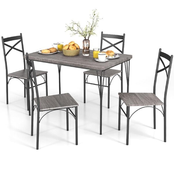 Giantex 5-Piece Dining Table Set Modern Rectangular Dining Table & 4 Dining Chairs Set Kitchen Furniture Set Grey