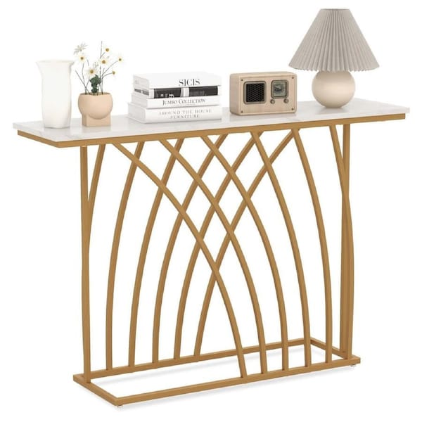 Giantex 1.2M Modern Console Table Faux Marble Entryway Table Narrow Accent Table w/Adjustable Footpads