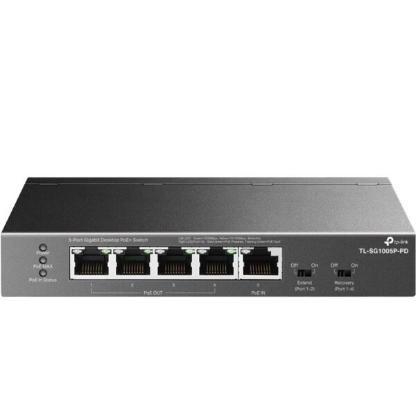 TP-Link TL-SG1005P-PD 5-Port Gigabit Desktop PoE+ Switch with 1-Port PoE++ In and 4-Port PoE+Out