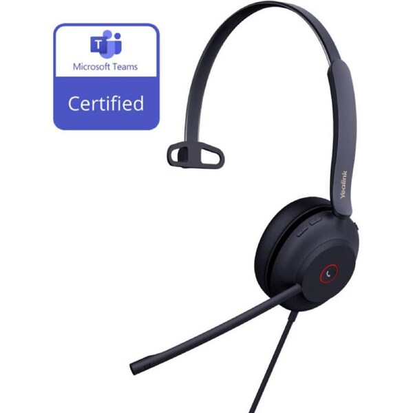Yealink UH37 Microsoft Teams Certified USB Wired Headset, Mono, USB-C, 35mm Speaker, Busylight, Leather Ear Cushion, HD Audio