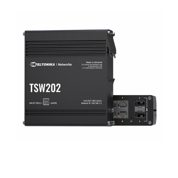 Teltonika TSW202 Managed PoE+ Ethernet Switch, Supports Profinet, 2 SFP Ports, 8 Gigabit Ethernet Ports Providing 30W of Power Each, PSU excluded