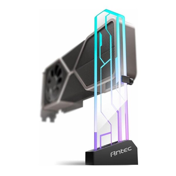 Antec RGB GPU Support Bracket, Graphics Card Holder, Addressable RGB 5V 3PIN RGB Connector. Tempered Glass Black