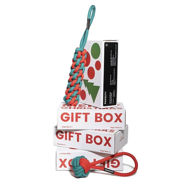 2pc Pawzcity Xmas Gift Box Rope Stick & Ball Dog Pet Fetch/Training Toy Set