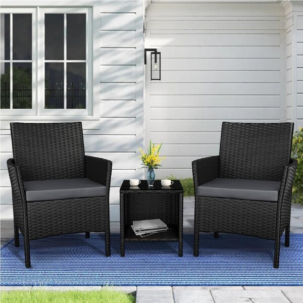 ALFORDSON 3PCS Bistro Set Outdoor Furniture Lounge Setting Sofa Wicker Black