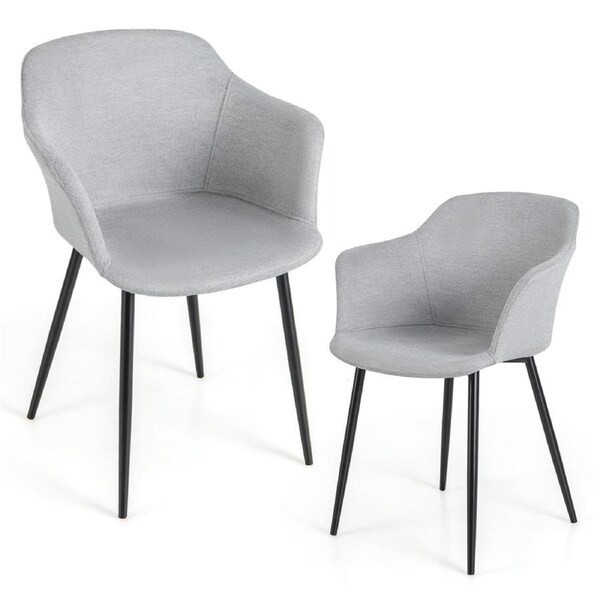 Costway 2PCS Dining Chairs Upholstered Armchair Ergonomic Lounge Chair w/ Metal Legs Living Room Kitchen White