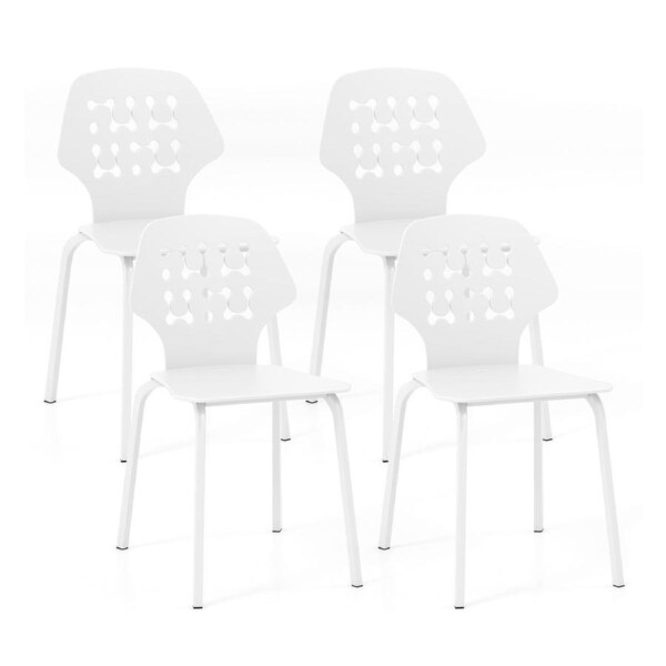 Giantex 4x Metal Dining Chair Modern Kitchen Chair w/Metal Legs Armless Guest Chair Dining Room Living Room White