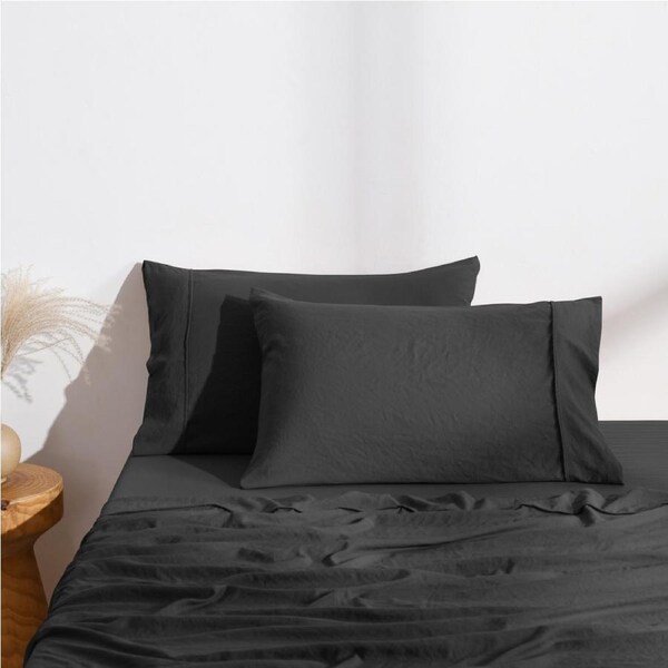 Dreamaker Superfine Washed Microfibre Easy Care Standard Pillowcase Twin Pack - Black