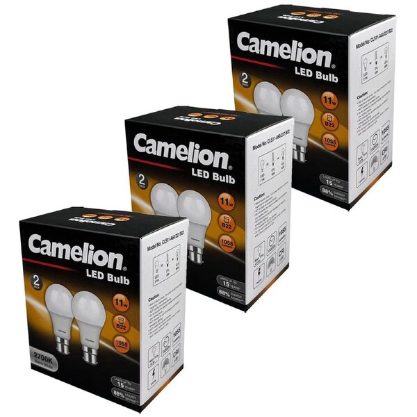6pc Camelion LED Light Bulb B22 11W 240V Bayonet Globe Warm WHT 1055 Lumen 2700K