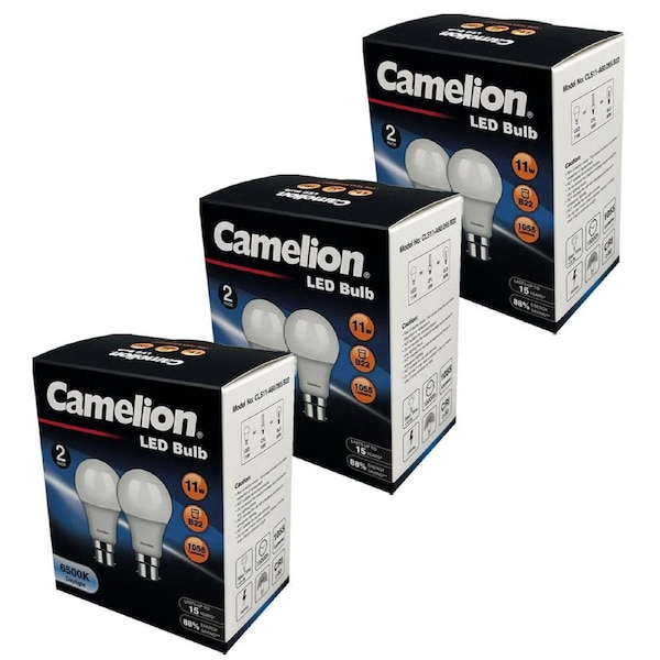 6pc Camelion LED Light Bulb B22 11W 6500K Bayonet 1055 Lumen Globe Cool Daylight
